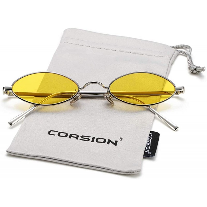 Goggle Vintage Small Oval Sunglasses for Women Men Hippie Cool Metal Frame Sun Glasses - A8 Silver Frame/Yellow Lens - CF18HG...