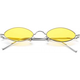 Goggle Vintage Small Oval Sunglasses for Women Men Hippie Cool Metal Frame Sun Glasses - A8 Silver Frame/Yellow Lens - CF18HG...