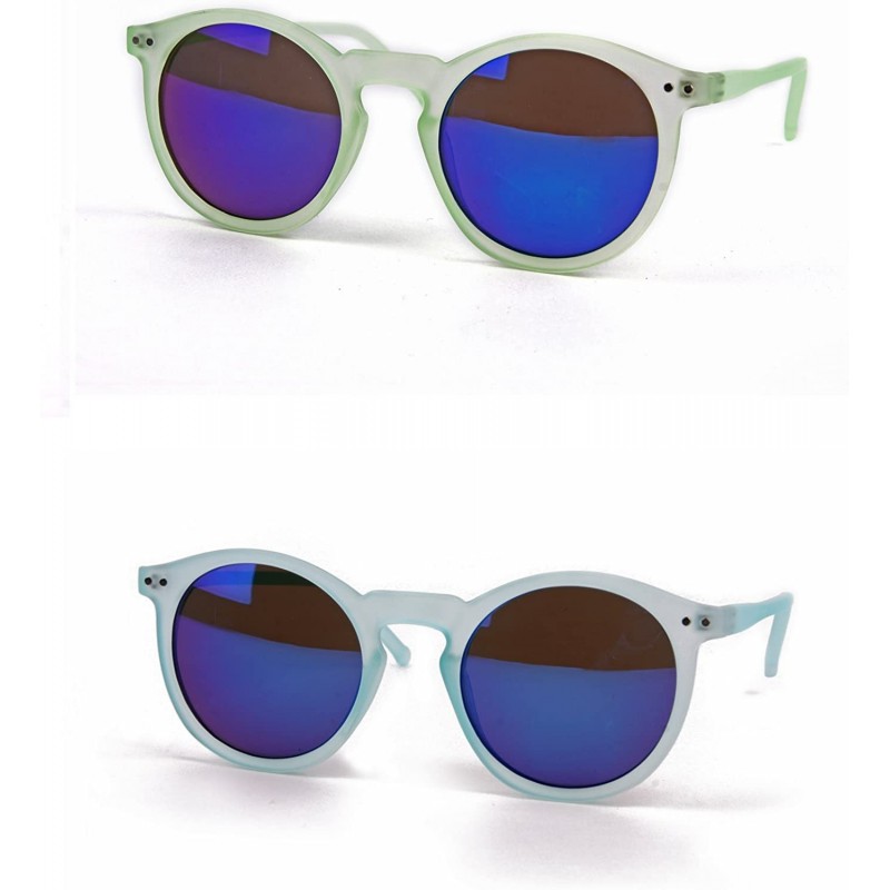 Retro Fashion Round Frame Sunglasses P2122 (2 pcs Green-BlueMir & Blue ...