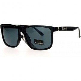 Rectangular Locs Mens Gangster Oversized Rectangular Thin Horned Sunglasses - Shiny Black - C512NH3HSMS $9.91