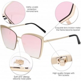 Square Cateye Sunglasses for Women Fashion Mirrored Lens Metal Frame SJ1086 - 0c2 Gold Frame/Gradient Pink Mirrored Lens - CU...