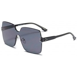 Shield Large Rimless Sunglasses Women Men Oversized Squared Semi-rimless Shield Shades - Clear Black - CK18QWLD5ME $19.16