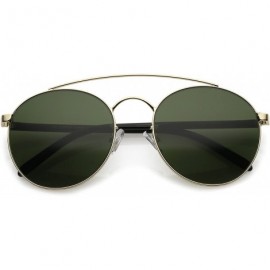 Round Modern Curved Double Crossbar Thick Arms Round Aviator Sunglasses 56mm - Gold / Green - CZ184WZCTET $10.55