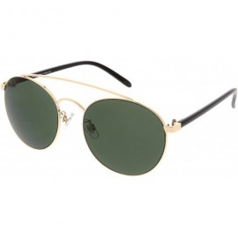 Round Modern Curved Double Crossbar Thick Arms Round Aviator Sunglasses 56mm - Gold / Green - CZ184WZCTET $10.55