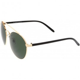 Round Modern Curved Double Crossbar Thick Arms Round Aviator Sunglasses 56mm - Gold / Green - CZ184WZCTET $10.55