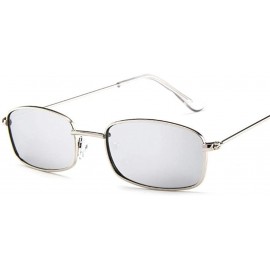 Aviator Small Retro Shades Rectangle Sunglasses Men Red Lens Yellow 2019 Metal Black - Silver - CQ18XE9HH9A $11.11