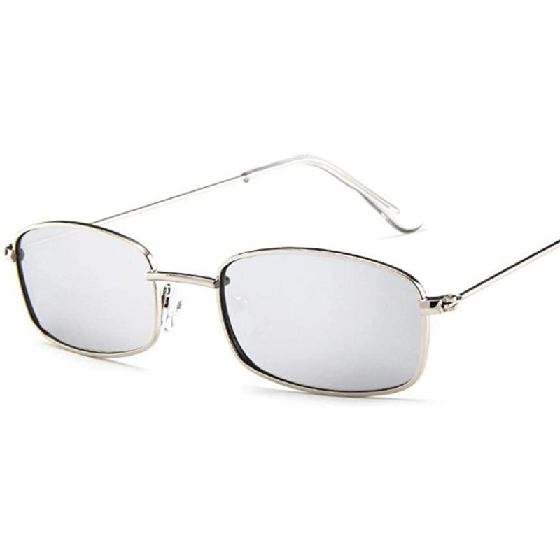 Aviator Small Retro Shades Rectangle Sunglasses Men Red Lens Yellow 2019 Metal Black - Silver - CQ18XE9HH9A $11.11