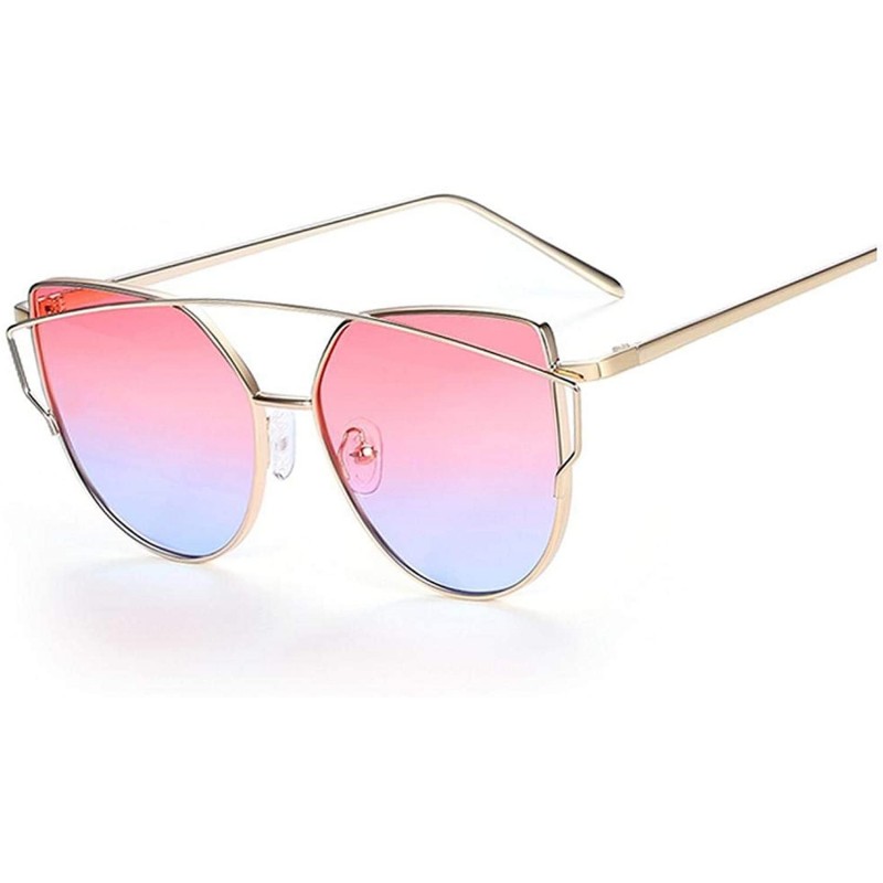 Square Cat Eye Sunglasses Women Designer Mirror Flat Rose Gold Vintage Metal Reflective Female Oculos Gafas - C2 - CG198AHW30...