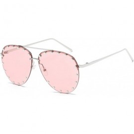 Oval Male and female half frame fashion sunglasses retro rivet sunglasses - Pink - C018EWULQ4I $8.59