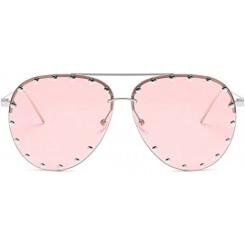 Oval Male and female half frame fashion sunglasses retro rivet sunglasses - Pink - C018EWULQ4I $8.59