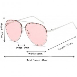 Oval Male and female half frame fashion sunglasses retro rivet sunglasses - Pink - C018EWULQ4I $8.59