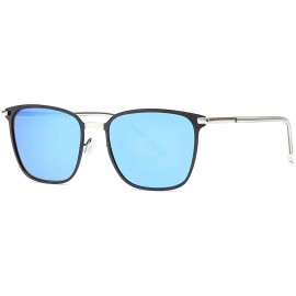 Square Polarized Sunglasses Square Metal Frame Unisex For Hunting And Fishing K0609 - Blue&silver - CT18KWE2UWO $15.65