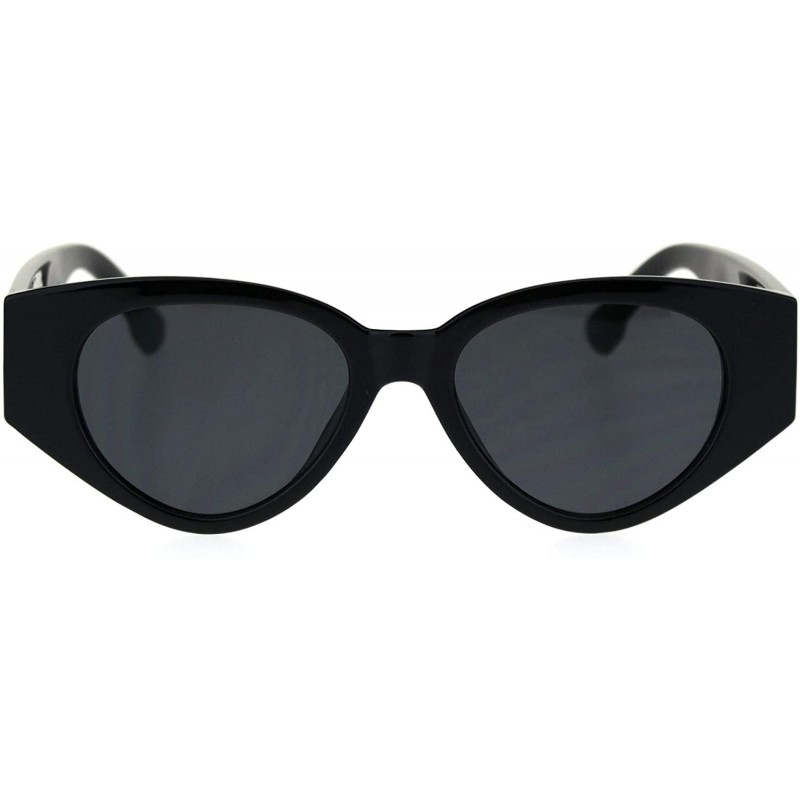 Womens Mod Thick Plastic Arm Cat Eye Retro Sunglasses - All Black ...