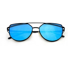 Rectangular "Clarkson" Geometric Ultra Premium Brushed Aluminum Flash Sunglasses - Black/Blue - CY12K7SU7OP $11.65