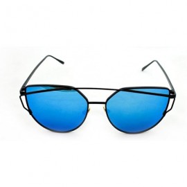 Rectangular "Clarkson" Geometric Ultra Premium Brushed Aluminum Flash Sunglasses - Black/Blue - CY12K7SU7OP $11.65