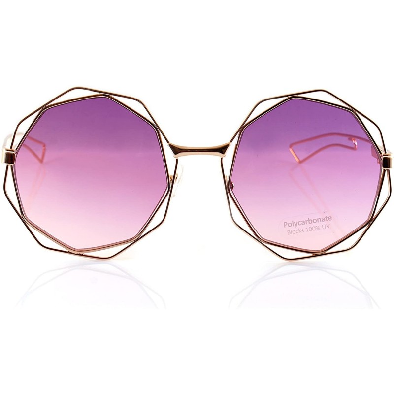 Round Metal Double Wire Octagonal Hippie Round Flat Lens Sunglasses A079 - Purple - CF18GCED72G $11.83