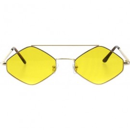 Rectangular Hippie Diamond Shape Pimp Daddy Metal Rim Double Bridge Sunglasses - Gold Yellow - CY18G0D9I8L $15.49