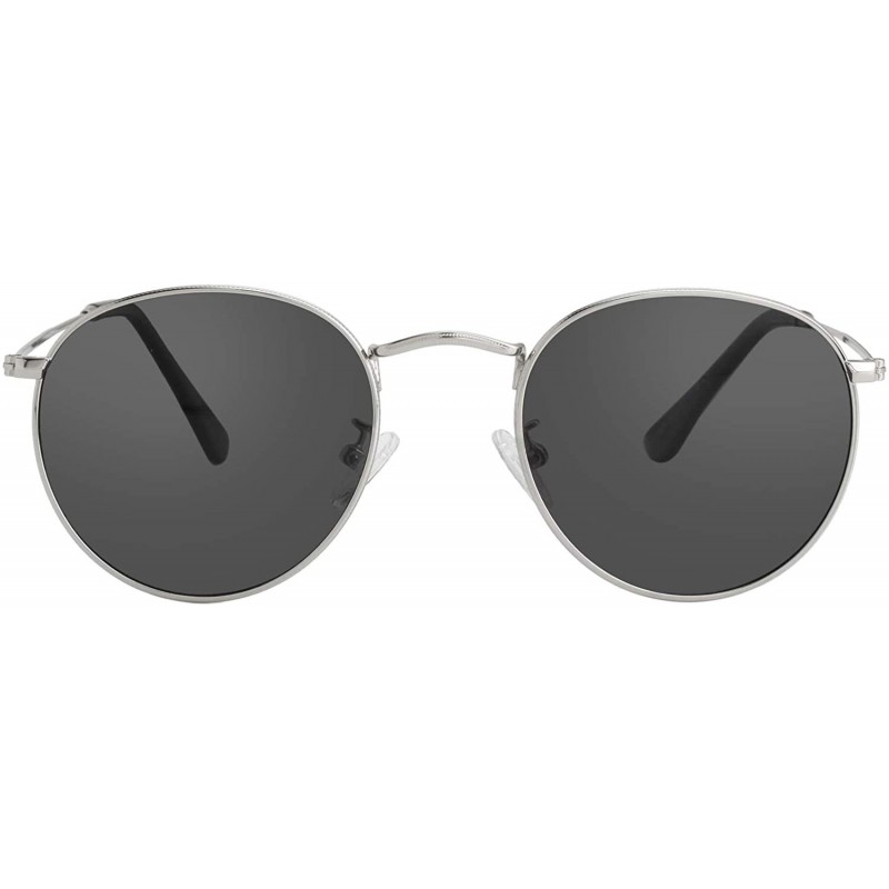 Wayfarer Small Round Polarized Sunglasses for Men Women Mirrored Lens Classic Circle Sun Glasses - Silver Frame/Black Lens - ...