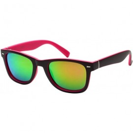 Sport Two-Tone Horned Rim Sunglasses with Color Mirrored Lens 541012TT-REV - Matte Grey+pink - C212DG7J0ND $11.52