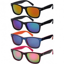 Sport Two-Tone Horned Rim Sunglasses with Color Mirrored Lens 541012TT-REV - Matte Grey+pink - C212DG7J0ND $11.52