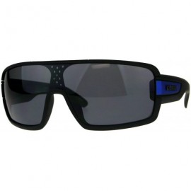 Rectangular KUSH Goggle Sunglasses Mens Matted Black Shield Frame UV 400 - Black Blue - CG18DH4O7R9 $11.00