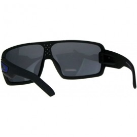 Rectangular KUSH Goggle Sunglasses Mens Matted Black Shield Frame UV 400 - Black Blue - CG18DH4O7R9 $11.00