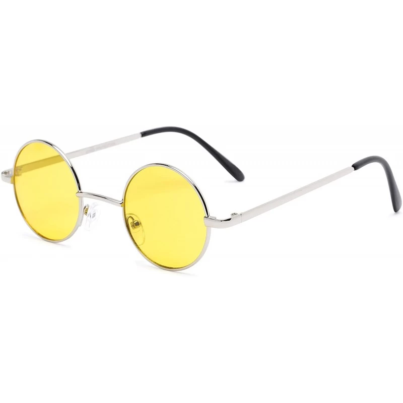 Sport Sunglass Warehouse Dune- Metal Round Men's & Women's Full Frame Sunglasses - Silver Frame With Yellow Lenses - CW12O7IS...