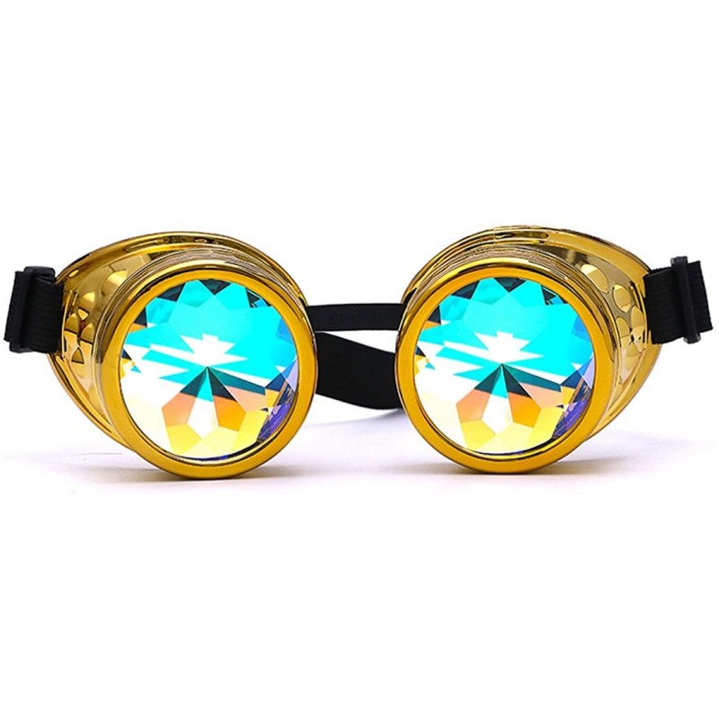 Goggle Goggles Kaleidoscope Steampunk Rave Glasses with Crystal Glass Lens - Gold - C118HLS3KXI $12.47