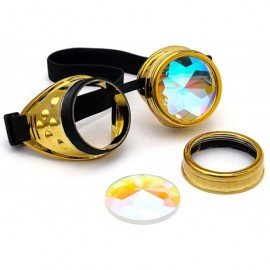 Goggle Goggles Kaleidoscope Steampunk Rave Glasses with Crystal Glass Lens - Gold - C118HLS3KXI $12.47