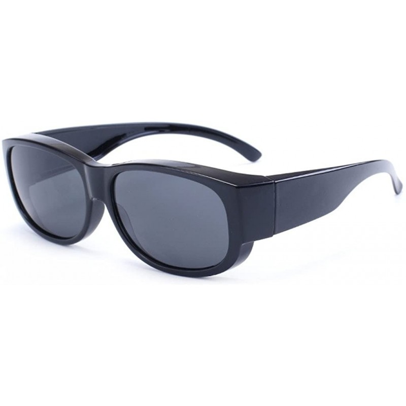 Wrap Wear Around Polarized Sunglasses for Men & Women TR90 Wear Over Prescription Glasses - Black/Black - CL12FW5DX5X $12.20