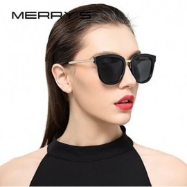 Square Women Polarized Sunglasses Cat eye Sun glasses Metal Temple S6082 - Black - CA180A3UDNS $14.69