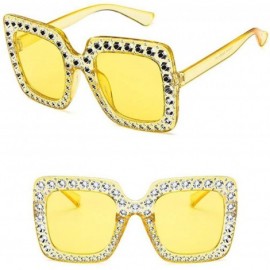 Square Women Fashion Square Frame Rhinestone Decor Sunglasses Sunglasses - Yellow - CU1902QD9C7 $13.97