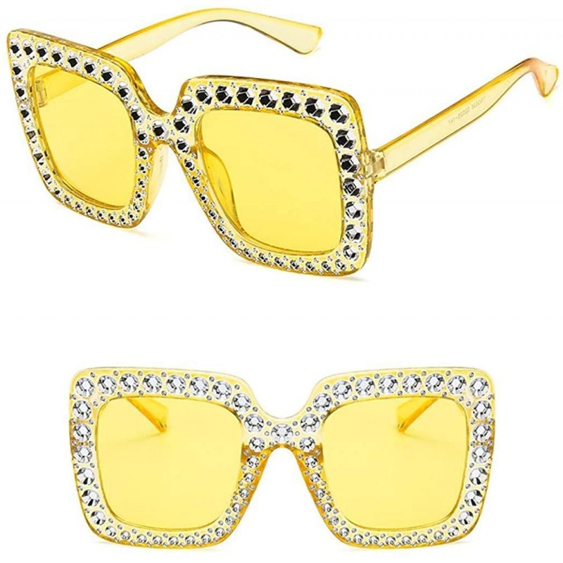 Square Women Fashion Square Frame Rhinestone Decor Sunglasses Sunglasses - Yellow - CU1902QD9C7 $13.97