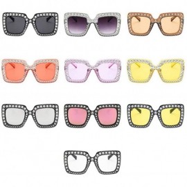 Square Women Fashion Square Frame Rhinestone Decor Sunglasses Sunglasses - Yellow - CU1902QD9C7 $13.97