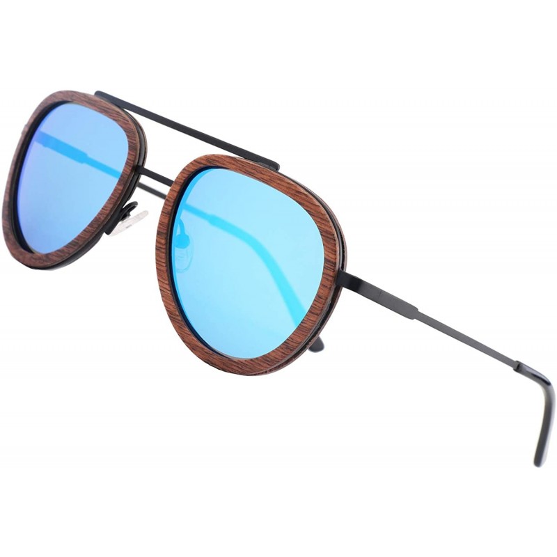 Round Wood Sunglasses for Women Men Polarized UV Protection Womens Retro Vintage Sunglasses Shades - C818SERRDN3 $26.82