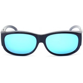 Square Wear Around Polarized Sunglasses for Men & Women TR90 Wear Over Prescription Glasses - Black/Blue - CL12FW5DU6F $13.91