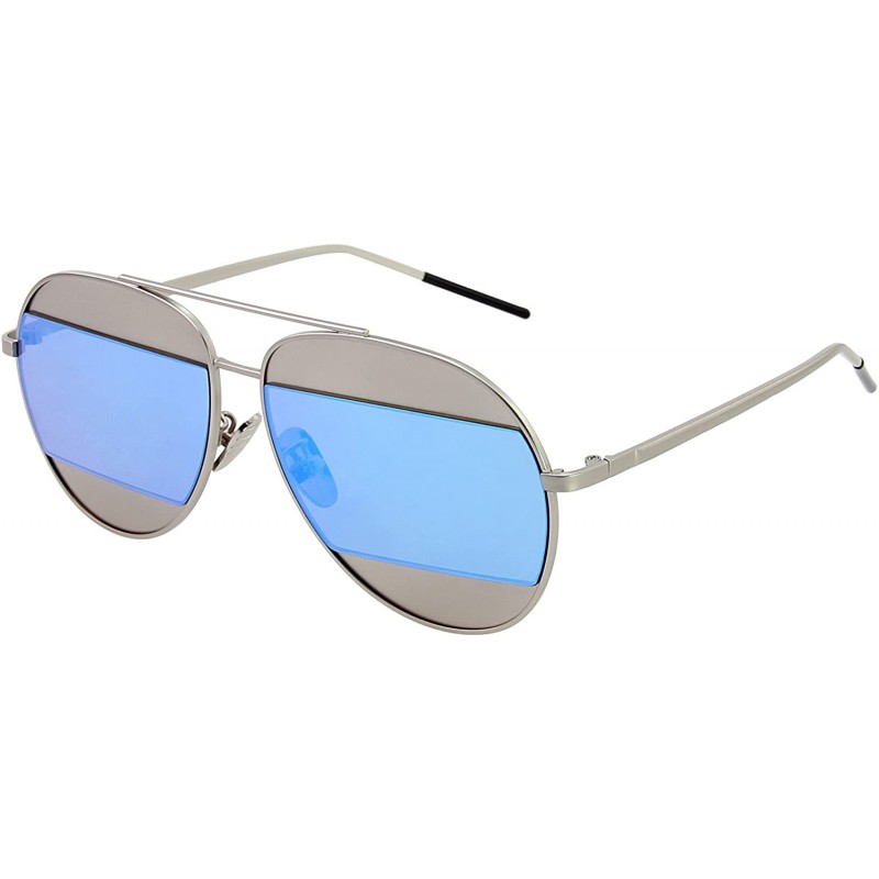 Aviator Fashion Metal Frame Flat Mirrored Lens Men Women Aviator Sunglasses 0723 - Silver Frame Blue Lenses - C512HXTQM3V $19.51