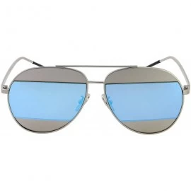 Aviator Fashion Metal Frame Flat Mirrored Lens Men Women Aviator Sunglasses 0723 - Silver Frame Blue Lenses - C512HXTQM3V $19.51