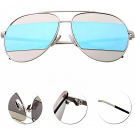 Aviator Fashion Metal Frame Flat Mirrored Lens Men Women Aviator Sunglasses 0723 - Silver Frame Blue Lenses - C512HXTQM3V $19.51