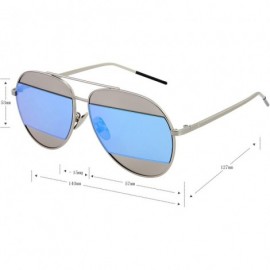 Aviator Fashion Metal Frame Flat Mirrored Lens Men Women Aviator Sunglasses 0723 - Silver Frame Blue Lenses - C512HXTQM3V $19.51