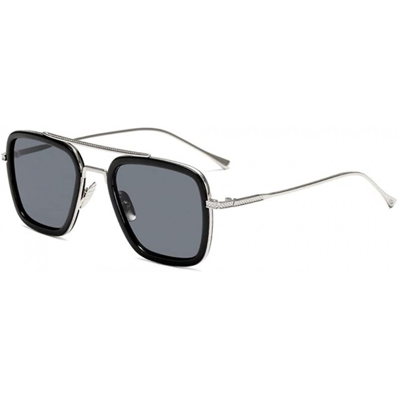 Round Iron Man Tony Stark Sunglasses Square Metal Frame Men Women - Black - CX18TXCSS59 $9.34