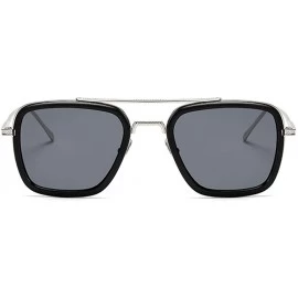 Round Iron Man Tony Stark Sunglasses Square Metal Frame Men Women - Black - CX18TXCSS59 $9.34