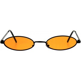 Oval Super Skinny Sunglasses Womens Oval Flat Metal Frame Color Lens UV400 - Black (Orange) - C618GL8WLGK $9.54