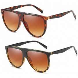 Square Square Oversized Sunglasses for Women Men Flat Top Fashion Sunnies - 02 Black Leopard+tortoise(2pack) - CI18HTWNT2T $1...