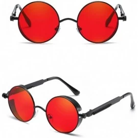 Round Steampunk Sunglasses Round Men Fashion Brand Women Sun Glasses Vintage Summer 2018 - Black With Red - C518CWH3D7Z $9.01