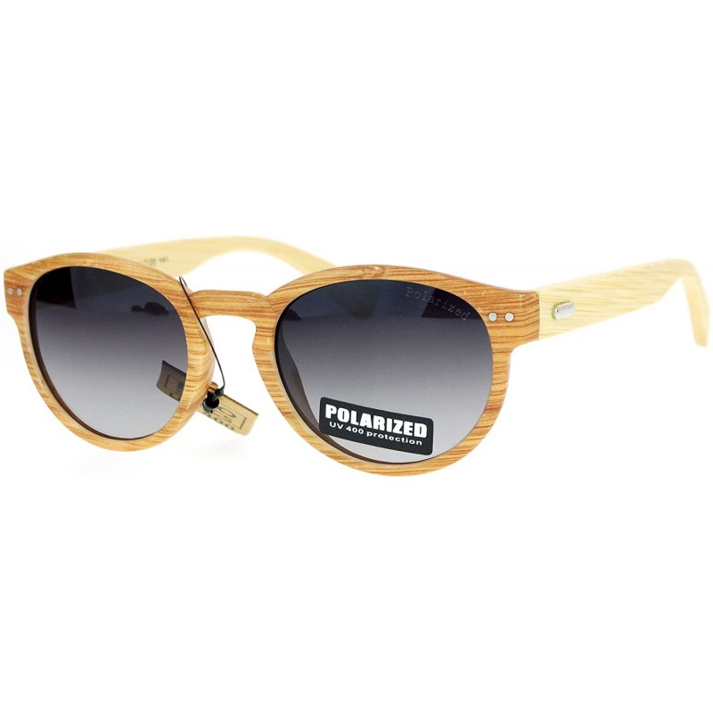 Round Polarized Real Bamboo Sunglasses Designer Fashion Round Keyhole UV 400 - Light Wood (Smoke) - CK1874ZXKLC $16.39