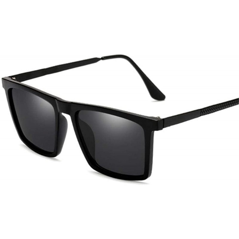 Aviator Rectangle Sunglasses Polarized Men Retro Driving Mirror Sun Glasses Silver - Black - C218YNDE0TX $7.32