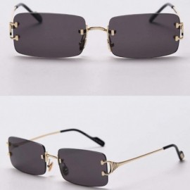 Rimless Tinted Sunglasses Rimless Men Retro Rectangular Sun Glasses for Women Summer Metal - Gold With Black - CU199ASA05L $1...