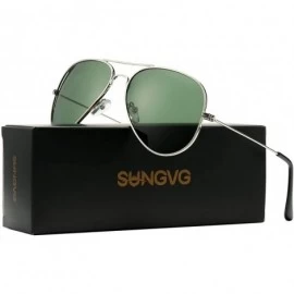 Aviator Polarized Aviator Sunglasses for Men Women Classes Metal Frame Mirror UV400 Sun Glasses - Silver Frame/G15 - CY194679...