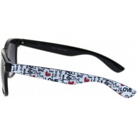 Rectangular Love Heart Print Arm Hipster Black Horn Rim Sunglasses - Shiny Black White Arm - CE18RQY53HC $12.18